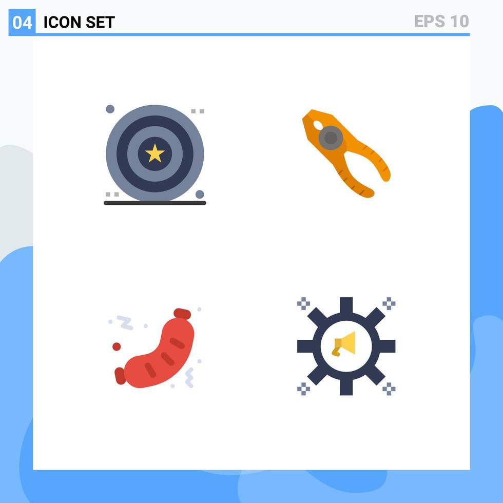 Editable Vector Line Pack of 4 Simple Flat Icons of celebration barbecue shield tongs food Editable Vector Design Elements