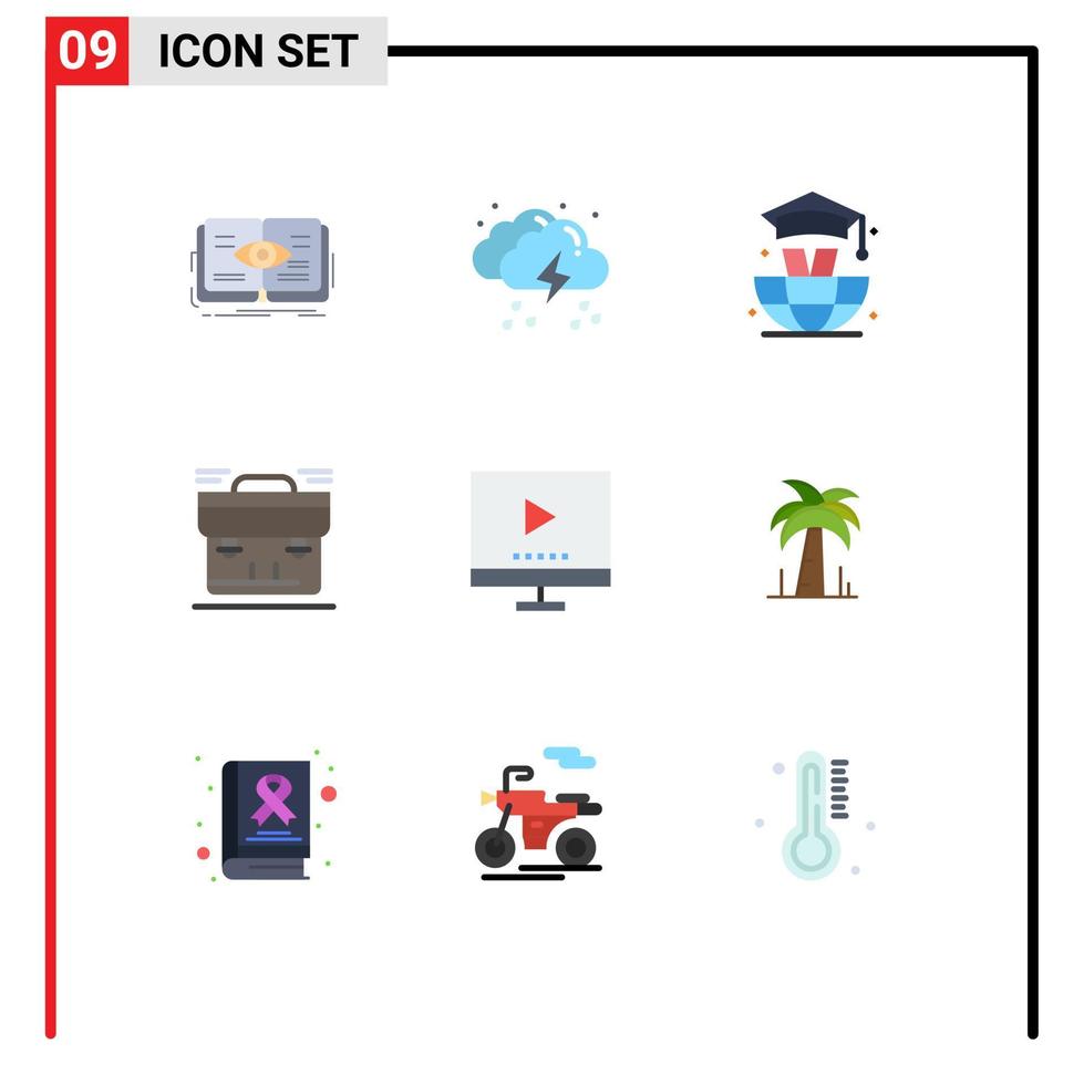 9 Flat Color concept for Websites Mobile and Apps suitcase portfolio weather business graduation Editable Vector Design Elements