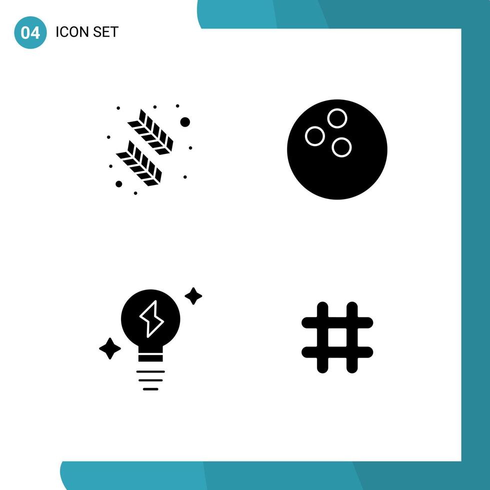 Set of 4 Modern UI Icons Symbols Signs for feather power quinn feather sport hash tag Editable Vector Design Elements