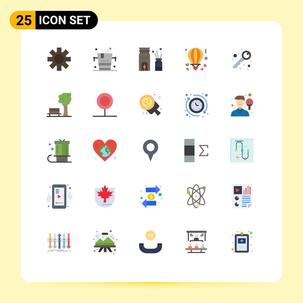 Pictogram Set of 25 Simple Flat Colors of open valentine burner love balloon Editable Vector Design Elements