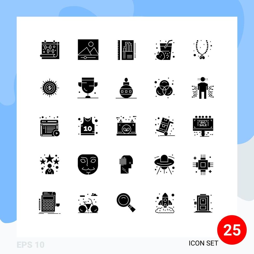 Stock Vector Icon Pack of 25 Line Signs and Symbols for necklace love annual report juice drink Editable Vector Design Elements