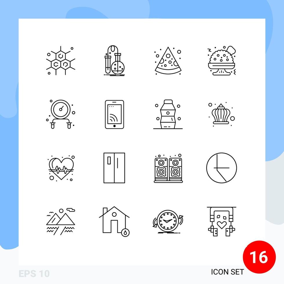 Modern Set of 16 Outlines and symbols such as cell jump rope food fitness food fast food Editable Vector Design Elements