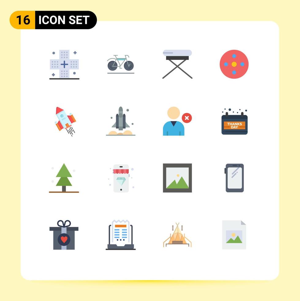 Pictogram Set of 16 Simple Flat Colors of space craft reel sport footage seat Editable Pack of Creative Vector Design Elements