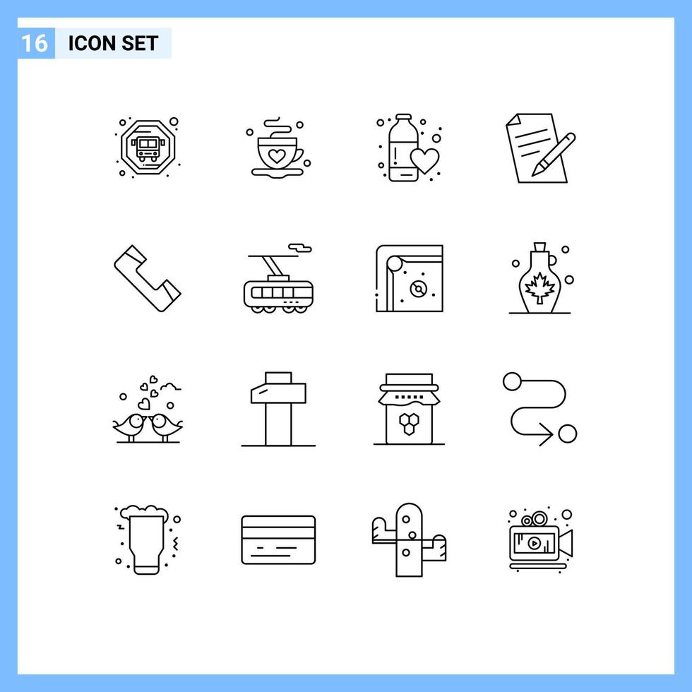 Set of 16 Vector Outlines on Grid for phone call sports pencil education Editable Vector Design Elements