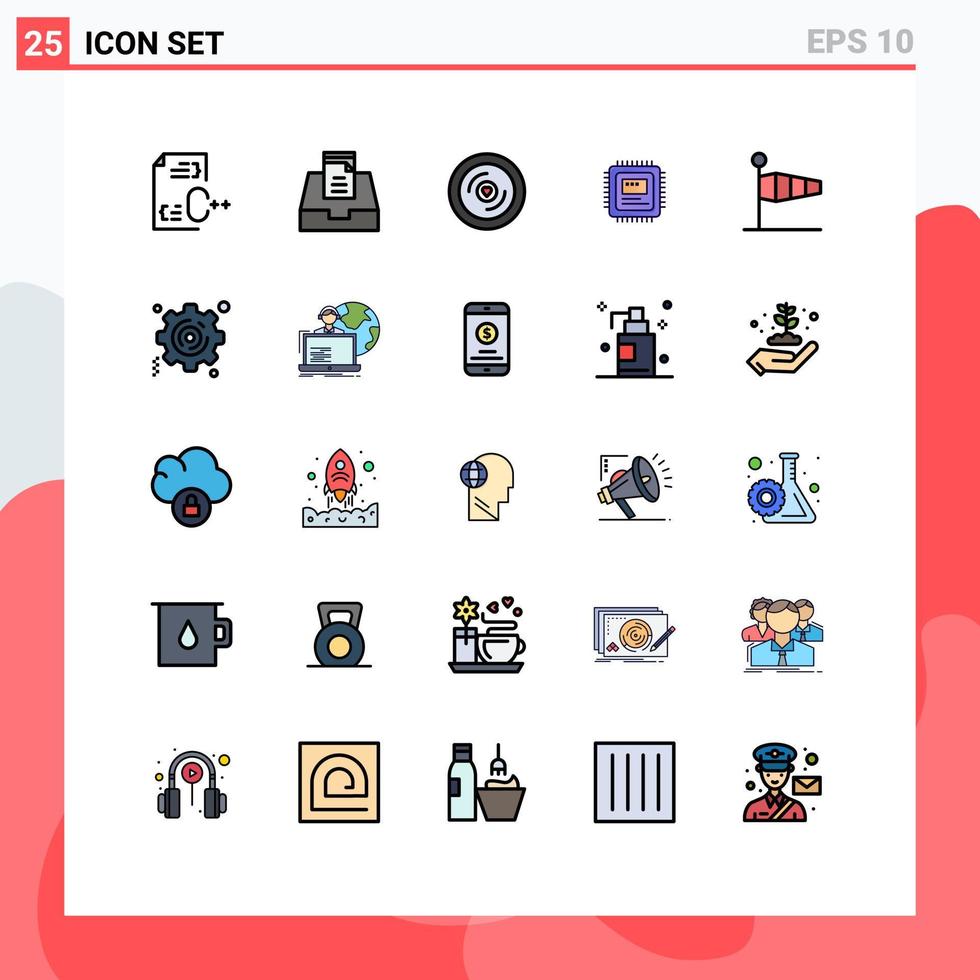 Group of 25 Filled line Flat Colors Signs and Symbols for blow hardware disk computer cpu Editable Vector Design Elements