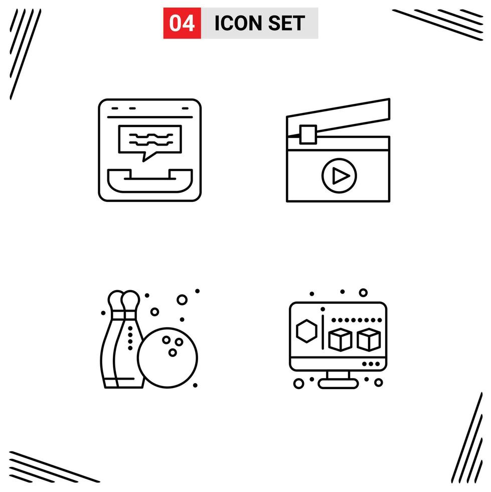 Modern Set of 4 Filledline Flat Colors and symbols such as call hobbies contact film cube Editable Vector Design Elements