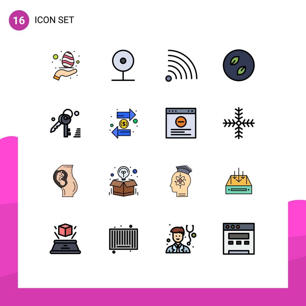 Set of 16 Modern UI Icons Symbols Signs for key nature social leaves ecology Editable Creative Vector Design Elements