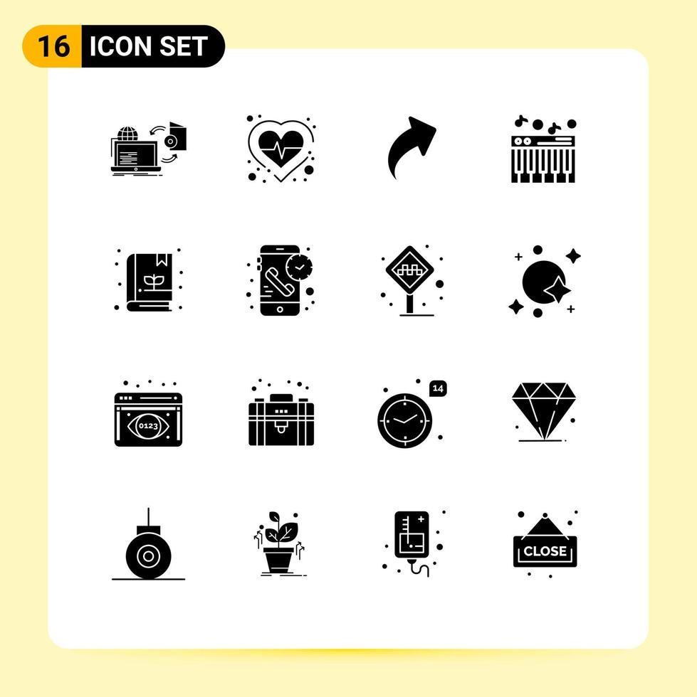 16 Solid Glyph concept for Websites Mobile and Apps plant book check sound music Editable Vector Design Elements