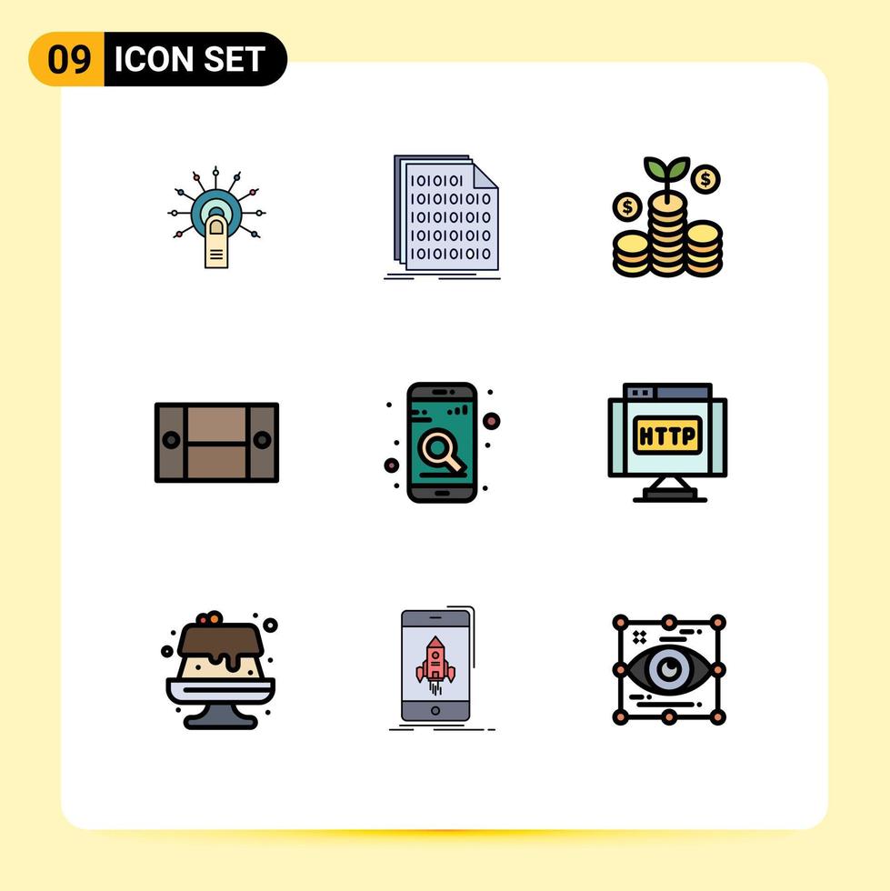 User Interface Pack of 9 Basic Filledline Flat Colors of app furniture data desk money Editable Vector Design Elements