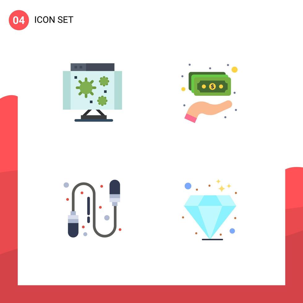 4 User Interface Flat Icon Pack of modern Signs and Symbols of biology fitness virus holding diamond Editable Vector Design Elements