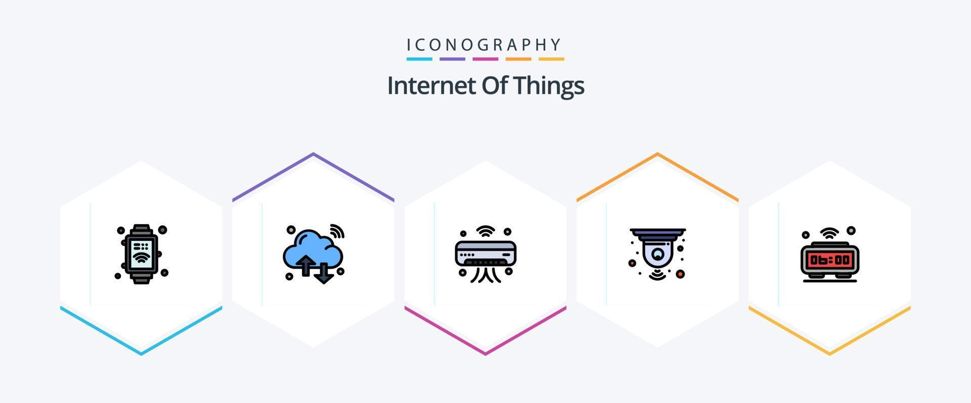 Internet Of Things 25 FilledLine icon pack including alarm. closed. ac. circuit. wifi vector