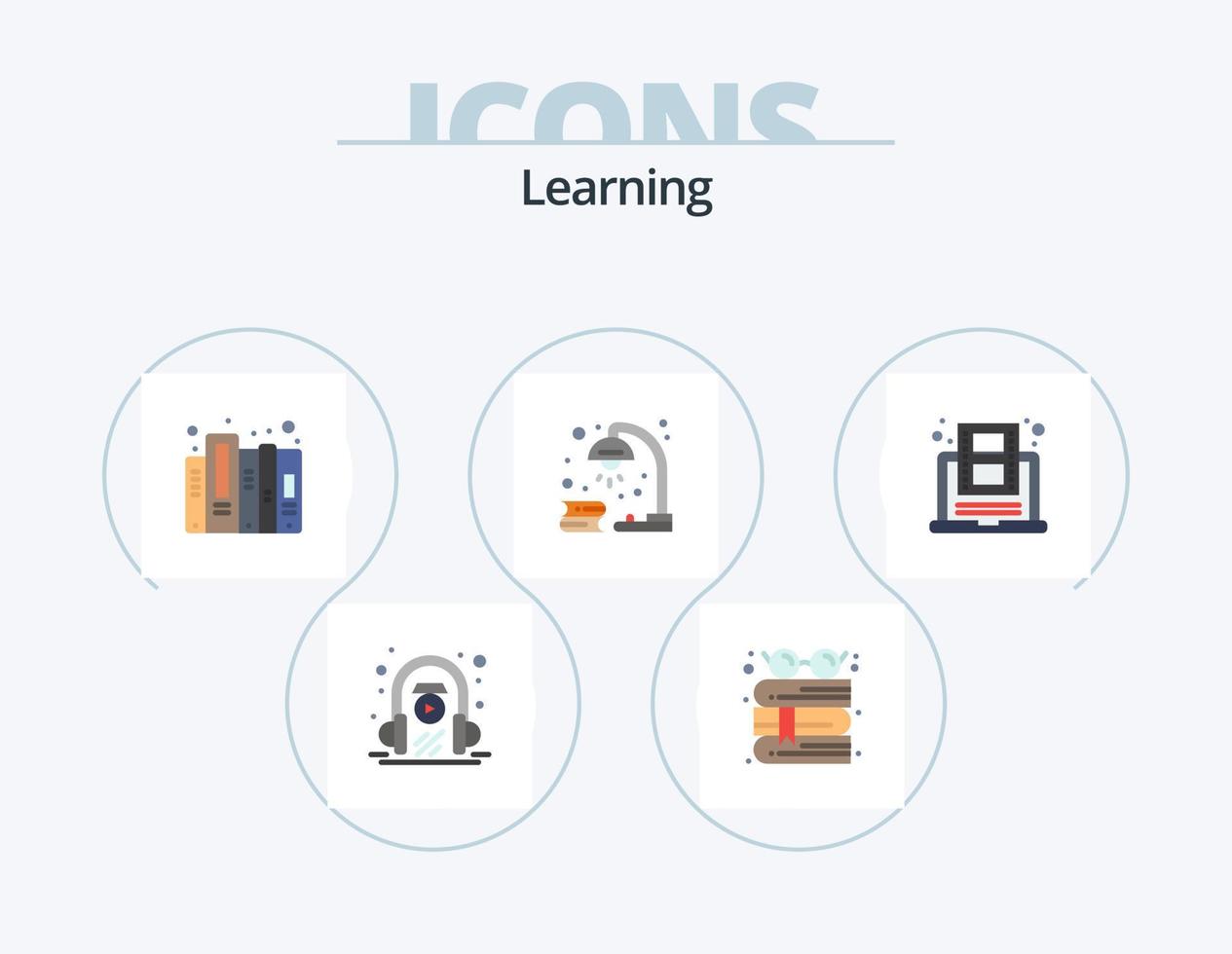 Learning Flat Icon Pack 5 Icon Design. education. revision. history. light. book vector