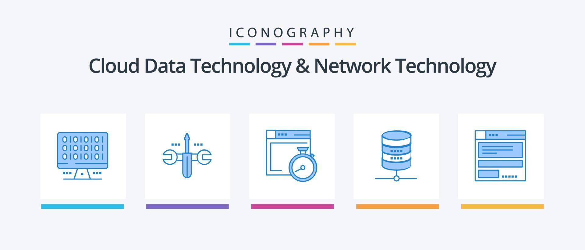 Cloud Data Technology And Network Technology Blue 5 Icon Pack Including browser. computing. file . money . doller. Creative Icons Design vector
