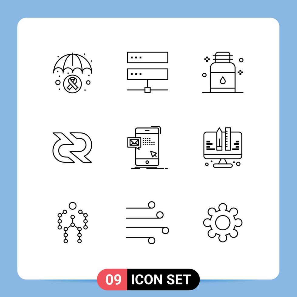 Set of 9 Commercial Outlines pack for cryptocurrency blockchain network decreed salon Editable Vector Design Elements