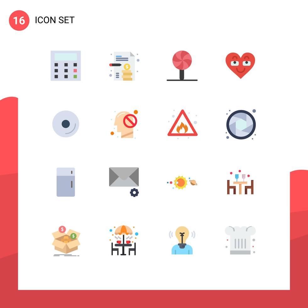 Set of 16 Modern UI Icons Symbols Signs for media disk holiday like love Editable Pack of Creative Vector Design Elements