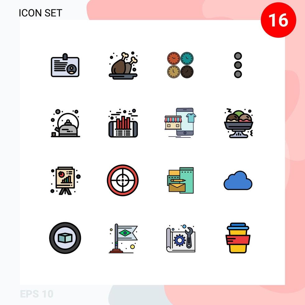 Flat Color Filled Line Pack of 16 Universal Symbols of ui app clock world time time zone Editable Creative Vector Design Elements