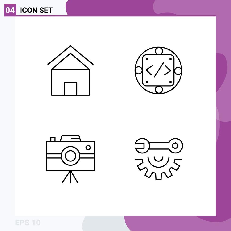 Group of 4 Filledline Flat Colors Signs and Symbols for building produc house custom handycam Editable Vector Design Elements