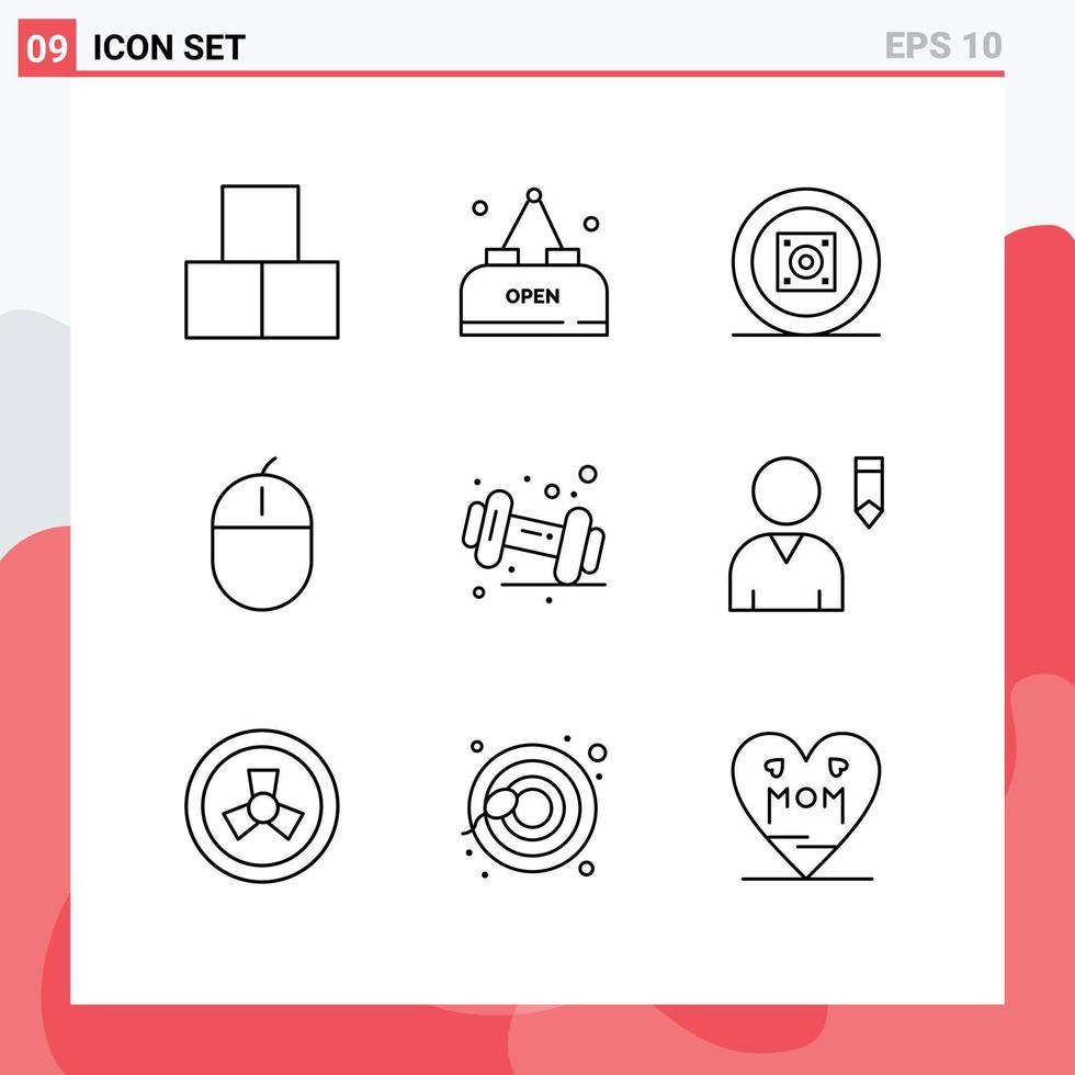 Outline Pack of 9 Universal Symbols of diet hardware boom box gadget computers Editable Vector Design Elements