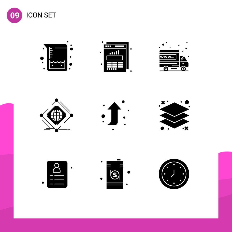 9 Universal Solid Glyphs Set for Web and Mobile Applications forward web international net global Editable Vector Design Elements