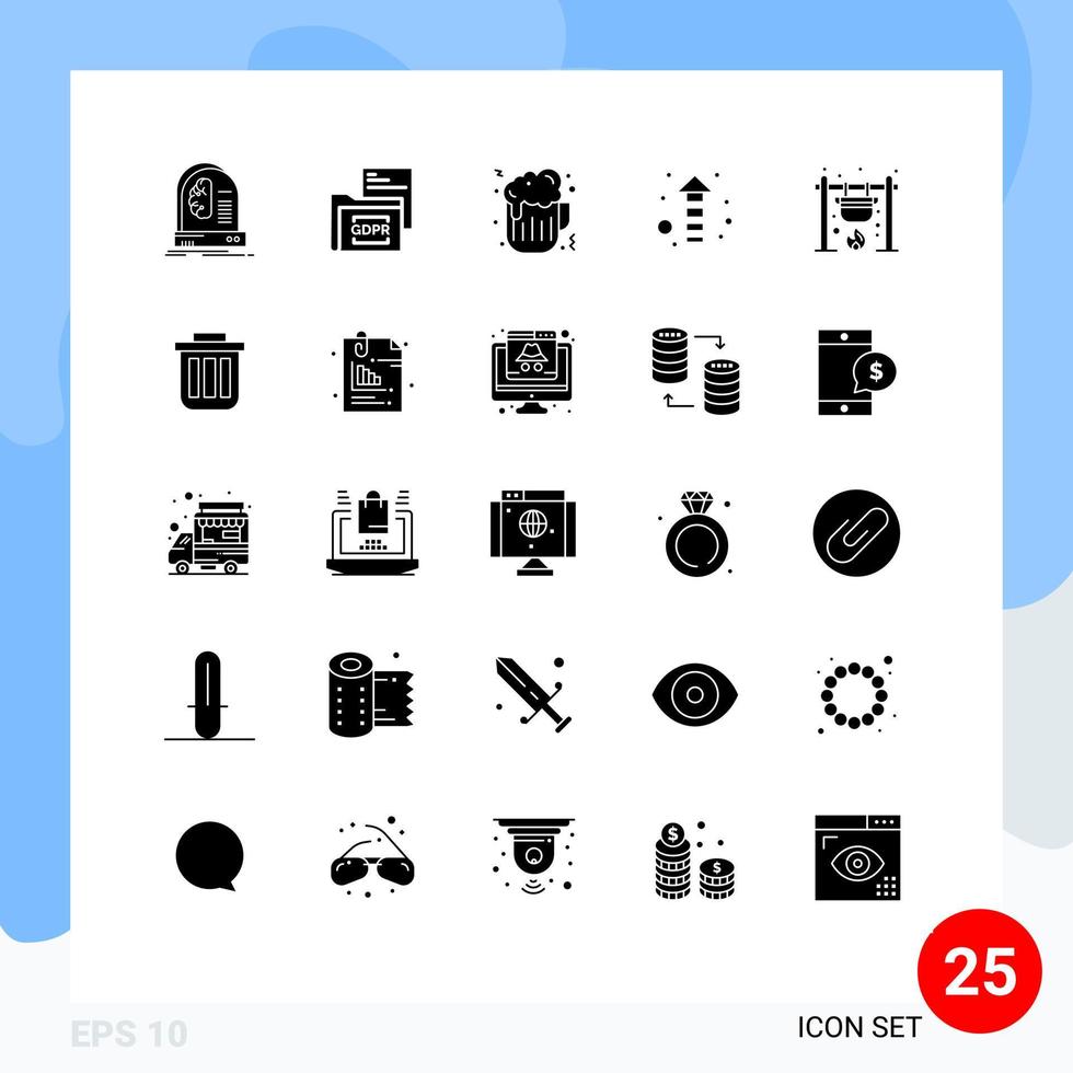 Set of 25 Modern UI Icons Symbols Signs for campfire up folder direction food Editable Vector Design Elements