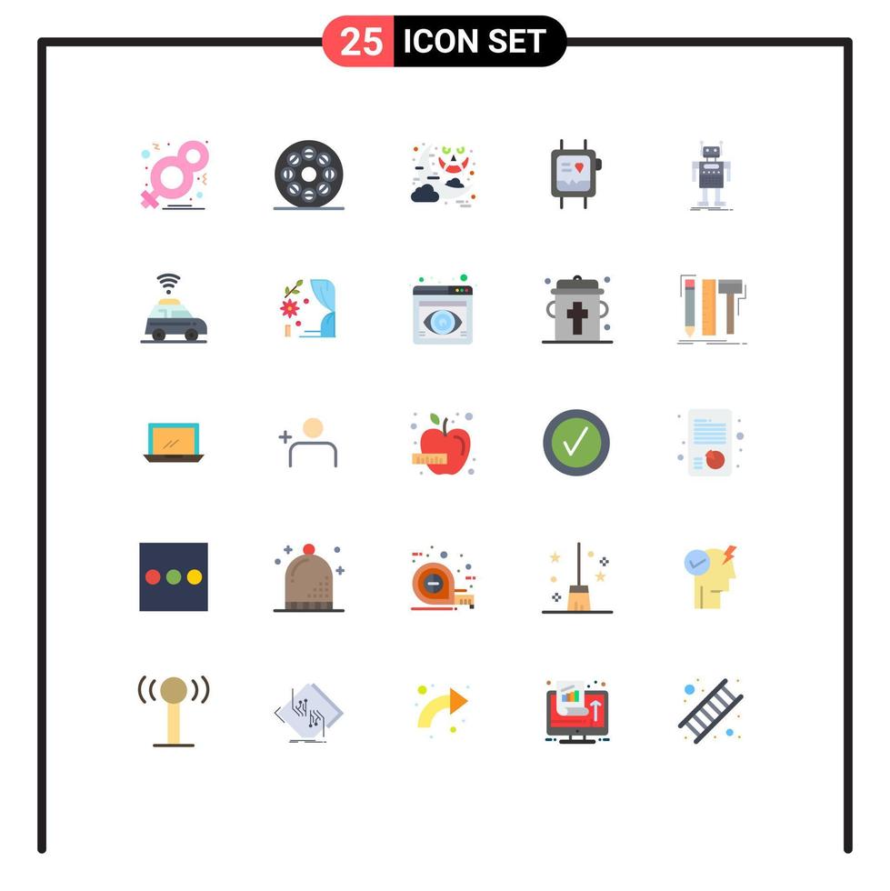 25 Universal Flat Color Signs Symbols of robot monitor video health ghost Editable Vector Design Elements