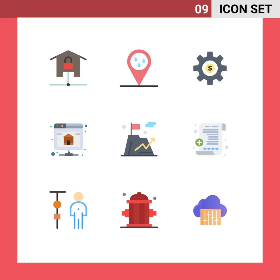 Group of 9 Flat Colors Signs and Symbols for business hosting cog database services Editable Vector Design Elements