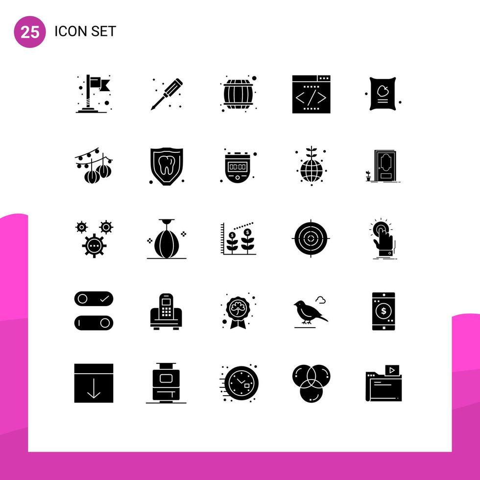 25 Universal Solid Glyphs Set for Web and Mobile Applications apple farming beer barrel seo interface Editable Vector Design Elements