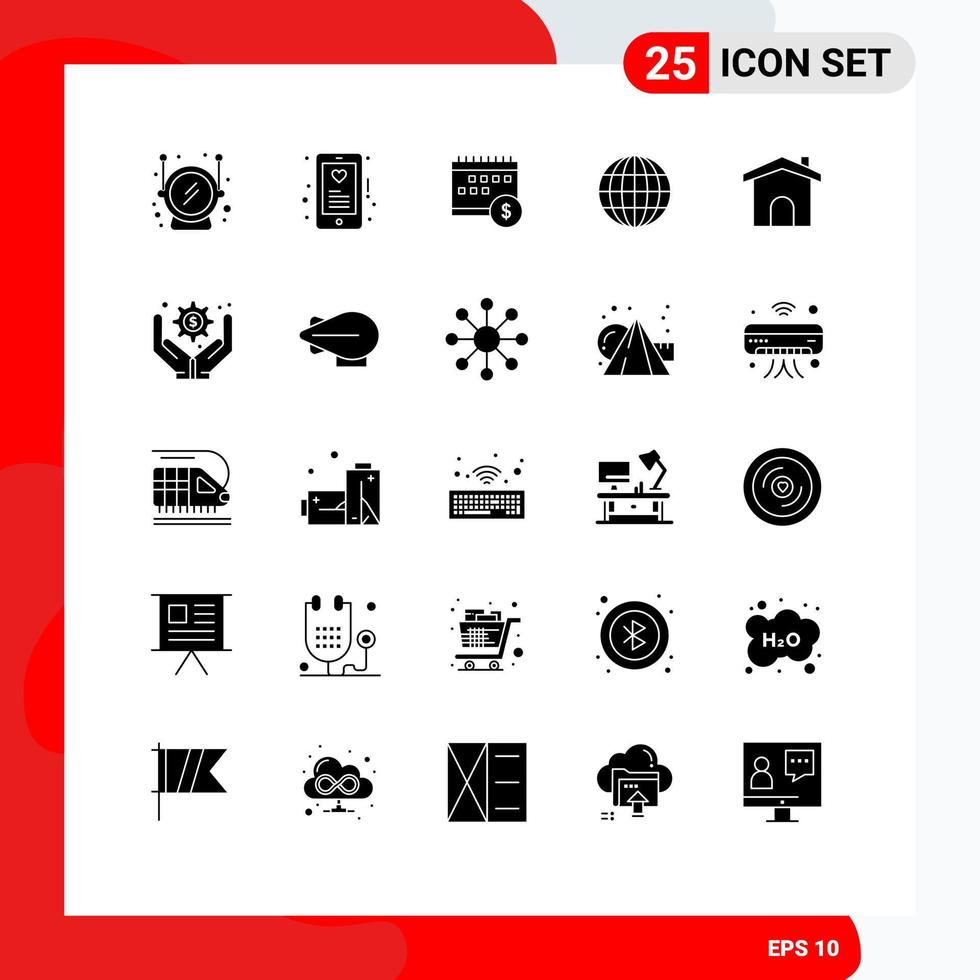 Universal Icon Symbols Group of 25 Modern Solid Glyphs of construction web banking internet economic Editable Vector Design Elements