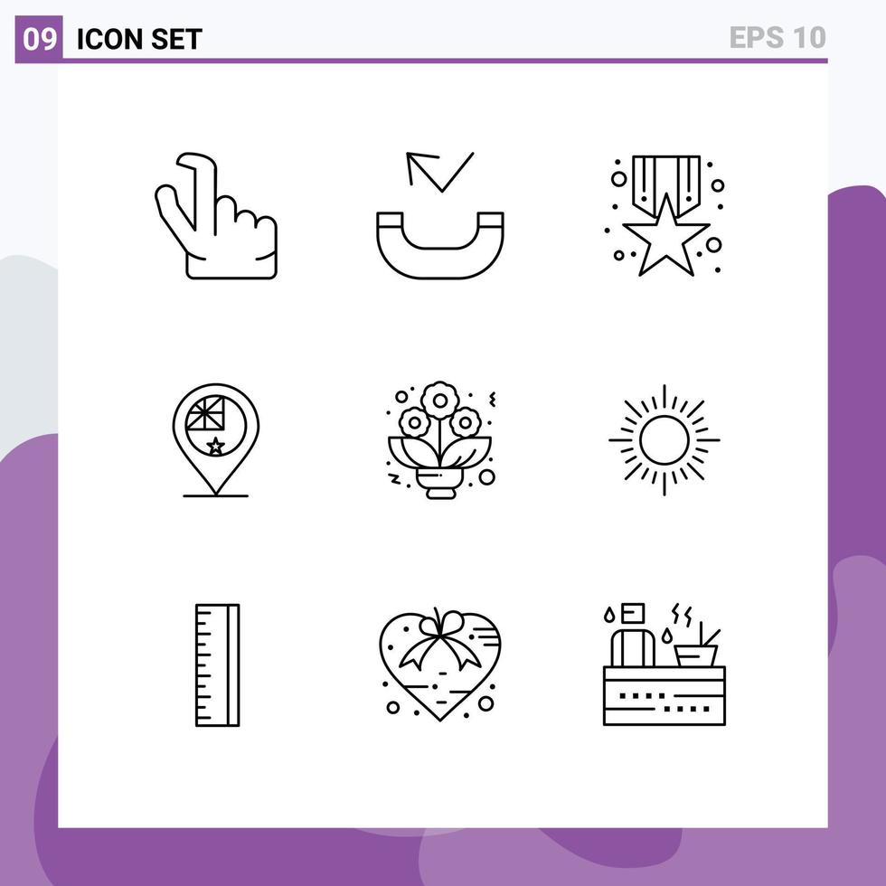 Set of 9 Vector Outlines on Grid for roses bouquet reward location flag Editable Vector Design Elements