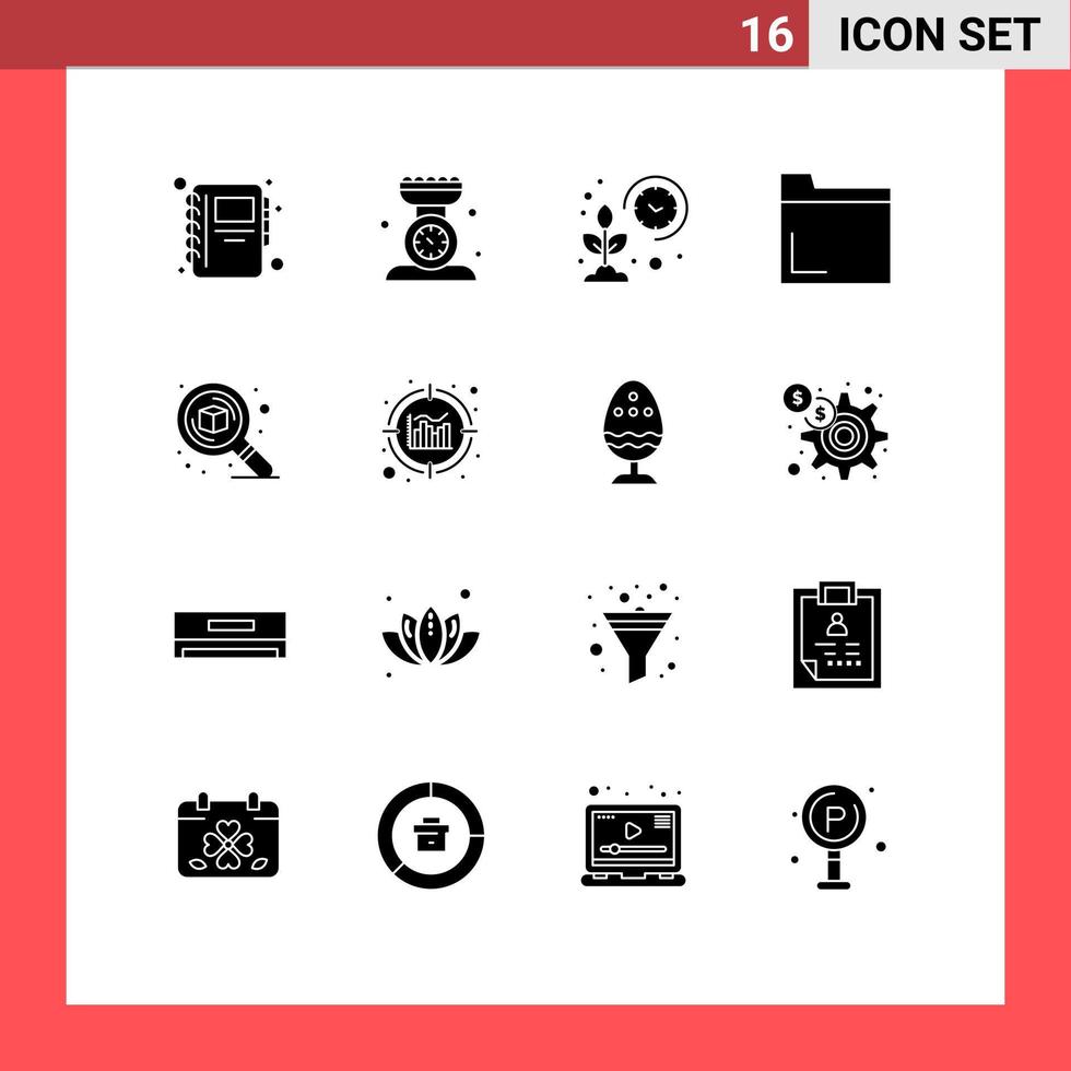 Group of 16 Modern Solid Glyphs Set for detail multimedia farm folder smart Editable Vector Design Elements