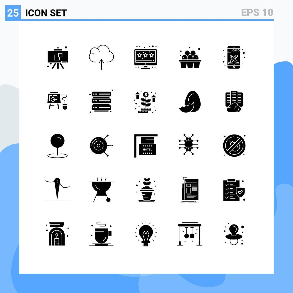 Set of 25 Vector Solid Glyphs on Grid for mouse smart phone sale phone supermarket Editable Vector Design Elements
