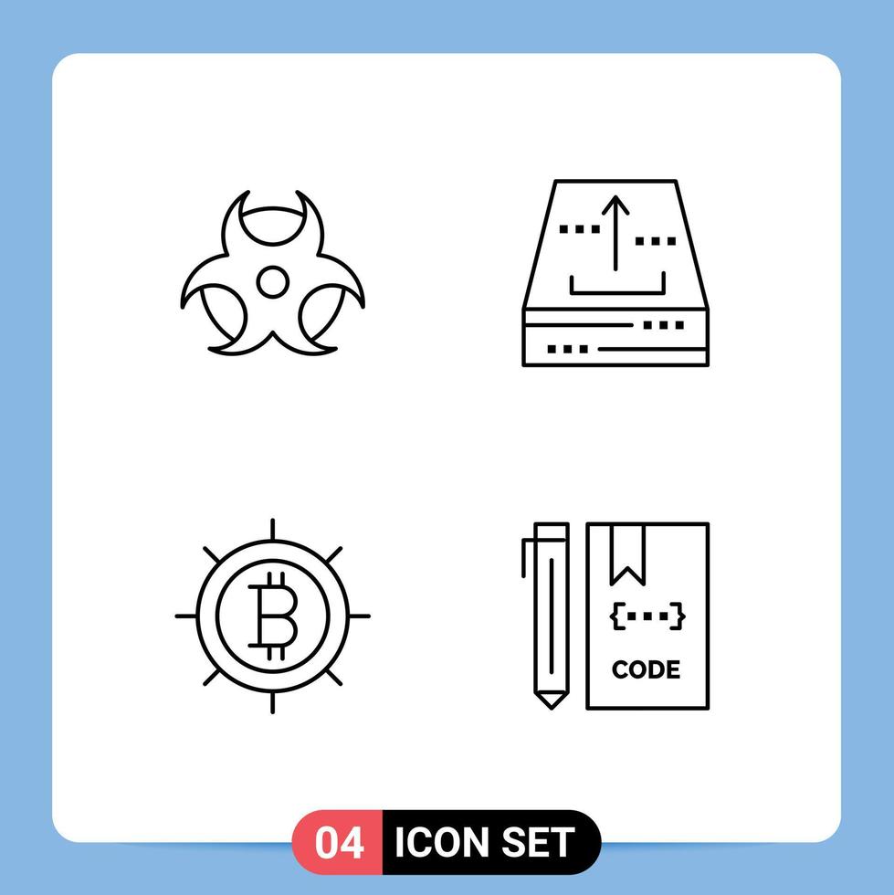 Set of 4 Modern UI Icons Symbols Signs for education money archive office coding Editable Vector Design Elements