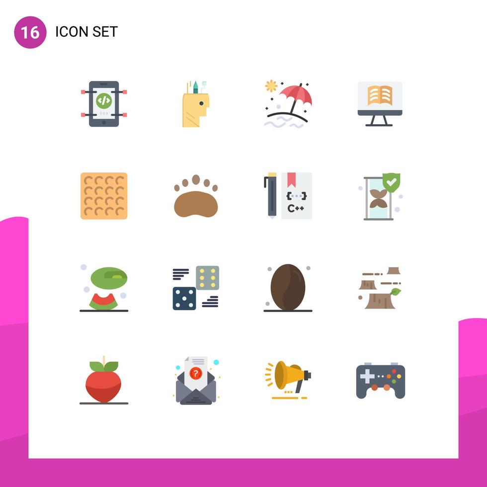 Stock Vector Icon Pack of 16 Line Signs and Symbols for badge wafer beach cookie book Editable Pack of Creative Vector Design Elements