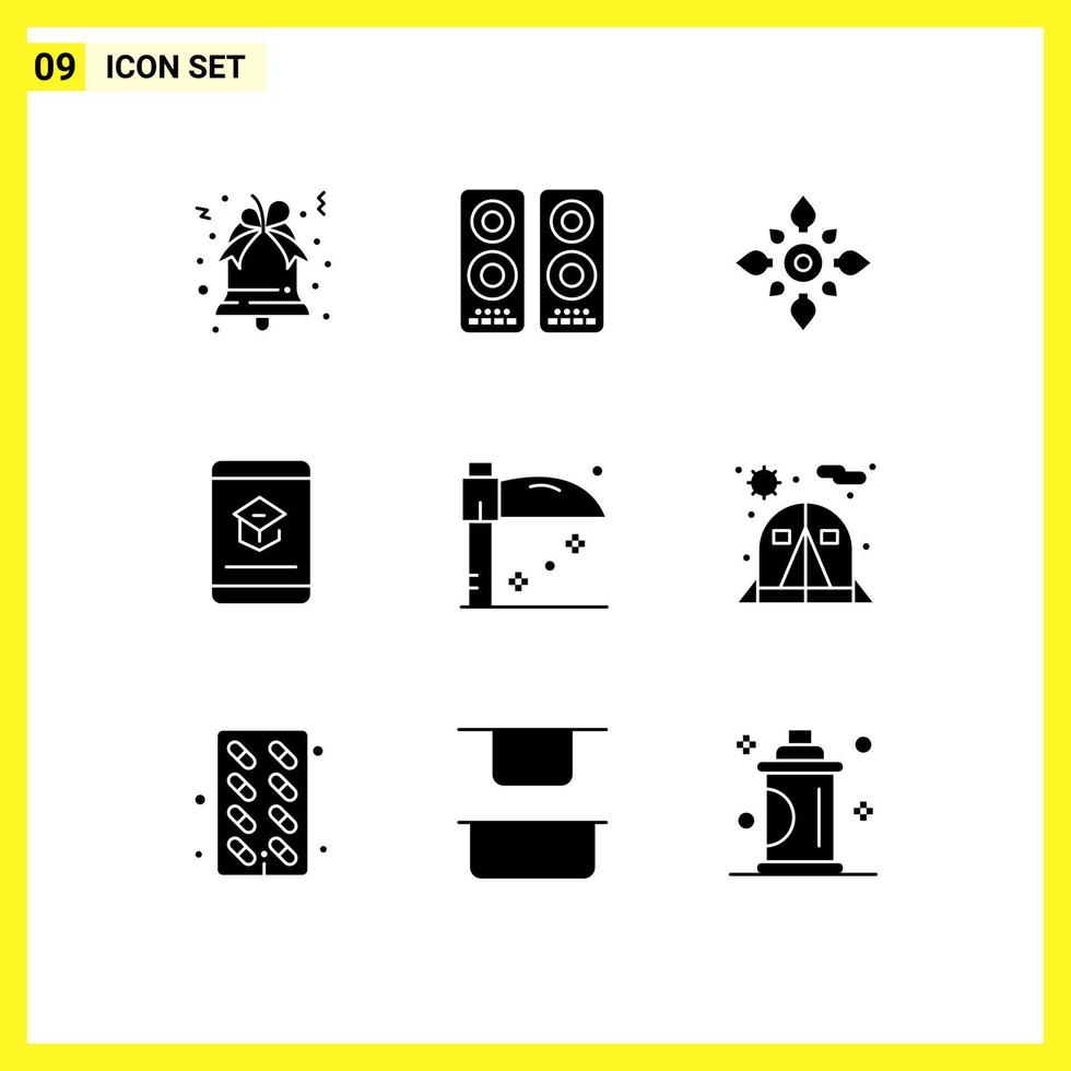Set of 9 Vector Solid Glyphs on Grid for learning education decorate e holi Editable Vector Design Elements