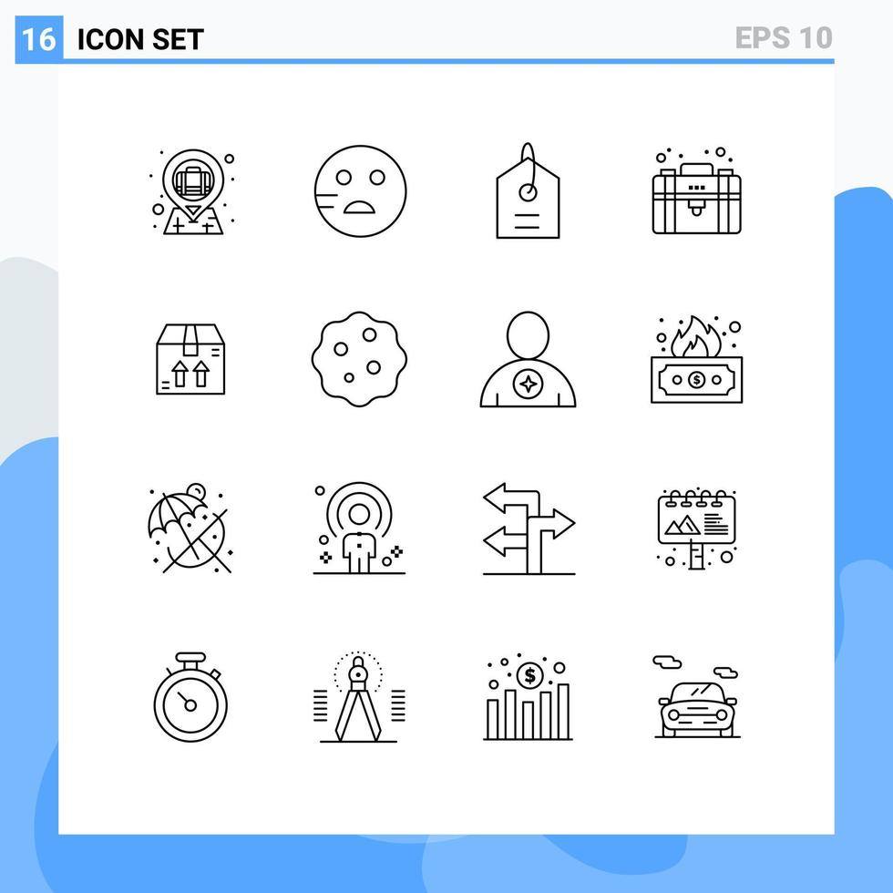 Universal Icon Symbols Group of 16 Modern Outlines of bacterium ecommerce product box portfolio Editable Vector Design Elements