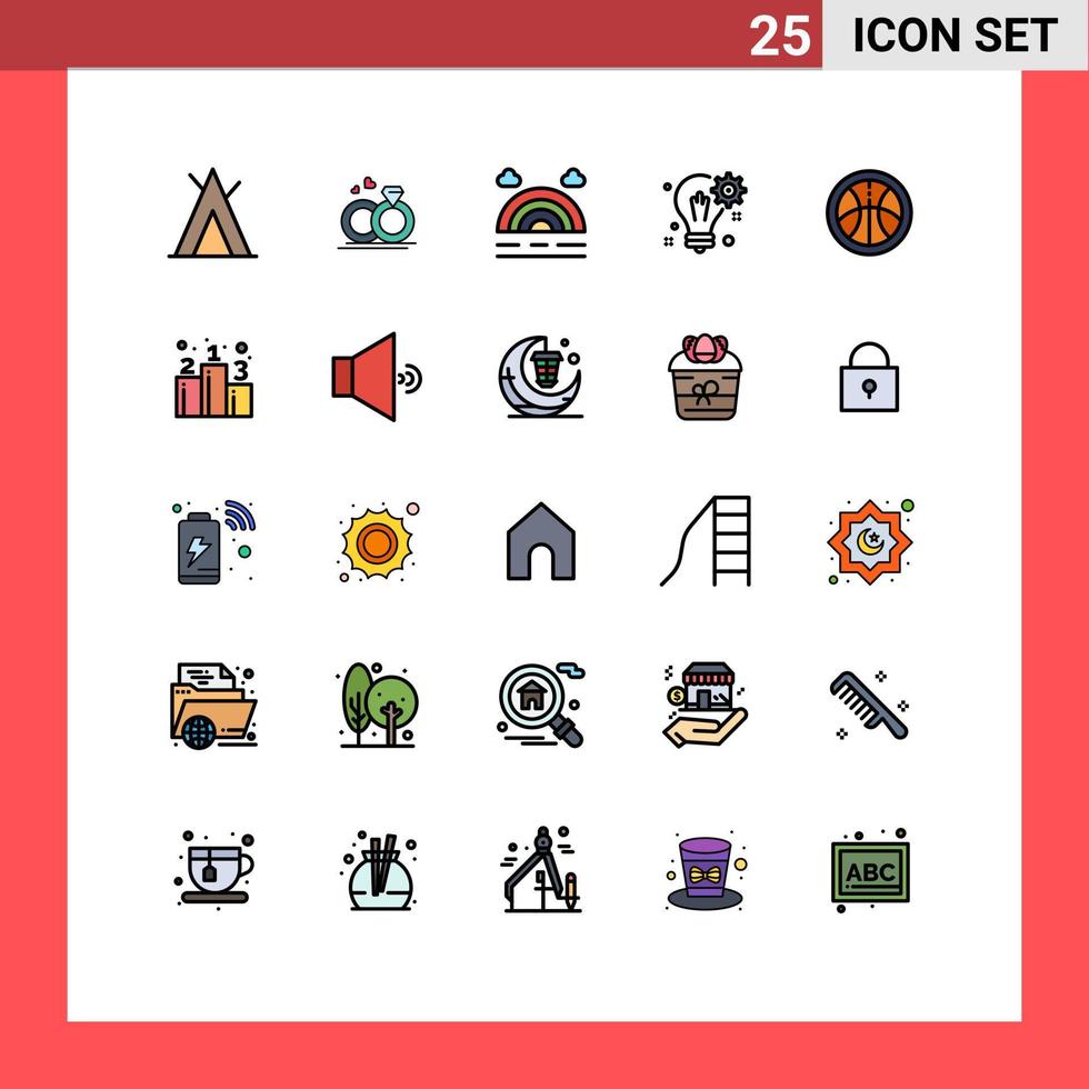 25 User Interface Filled line Flat Color Pack of modern Signs and Symbols of education rainbow setting solution Editable Vector Design Elements