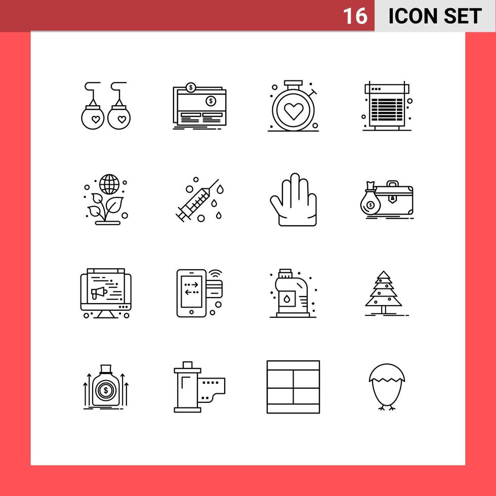 Stock Vector Icon Pack of 16 Line Signs and Symbols for system fan website cooling medical Editable Vector Design Elements