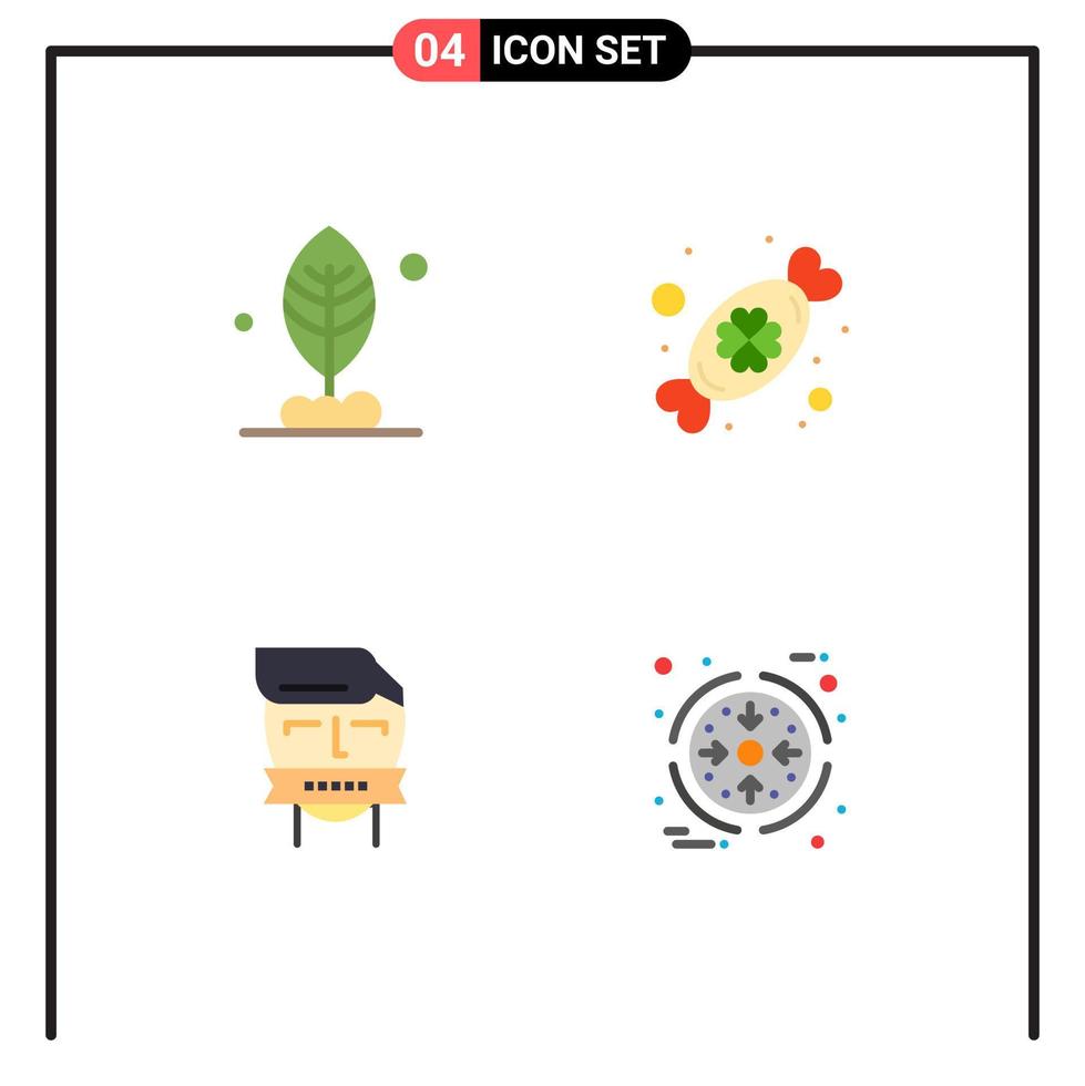 Set of 4 Vector Flat Icons on Grid for leaf opponent candy festival terrorism Editable Vector Design Elements