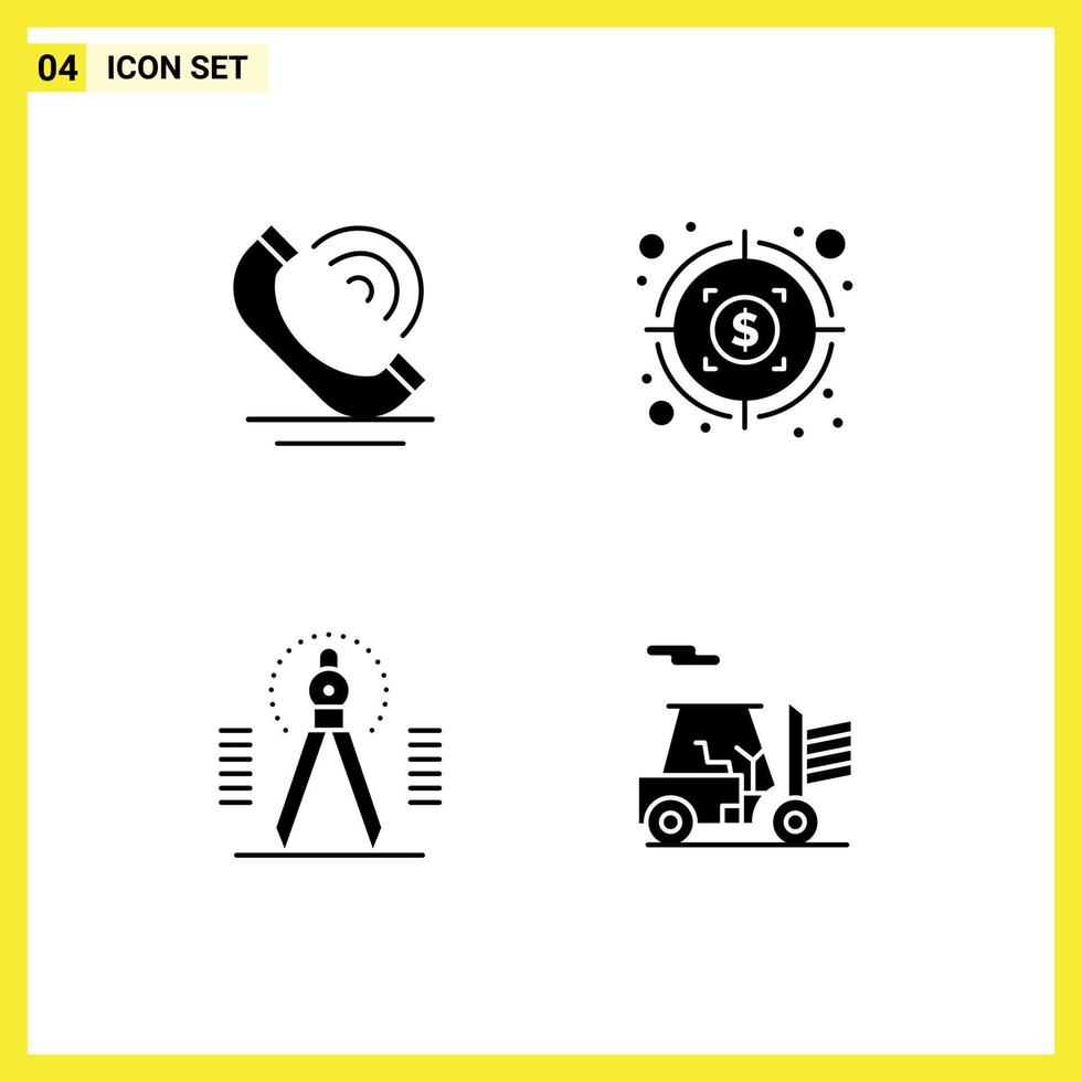 4 Universal Solid Glyph Signs Symbols of call tool services target draw Editable Vector Design Elements