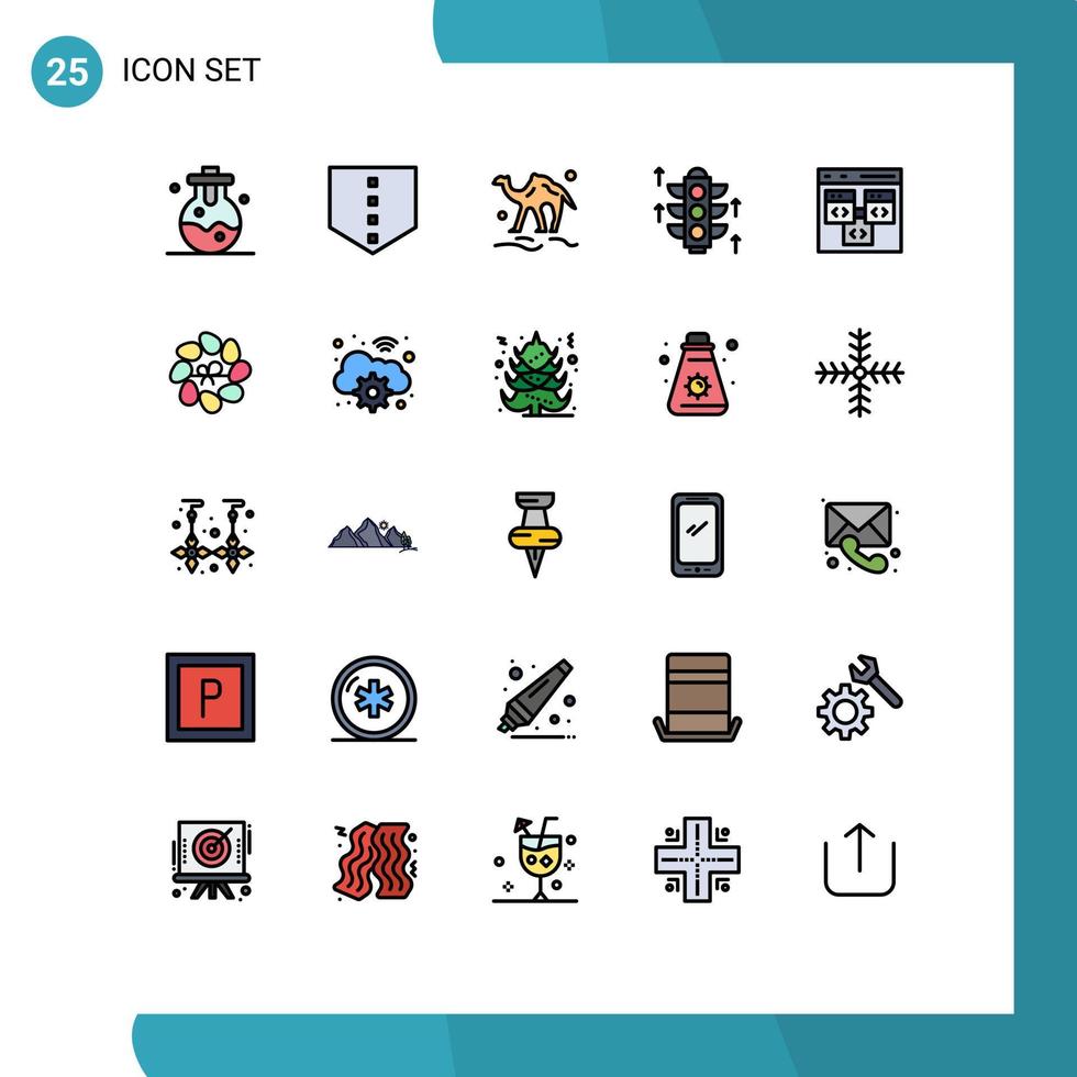 25 temático vector lleno línea plano colores y editable símbolos de desarrollo codificación Desierto navegador servidor editable vector diseño elementos
