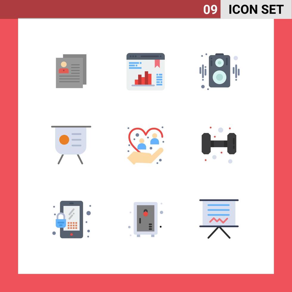 Mobile Interface Flat Color Set of 9 Pictograms of presentation keynote graph graph speaker Editable Vector Design Elements