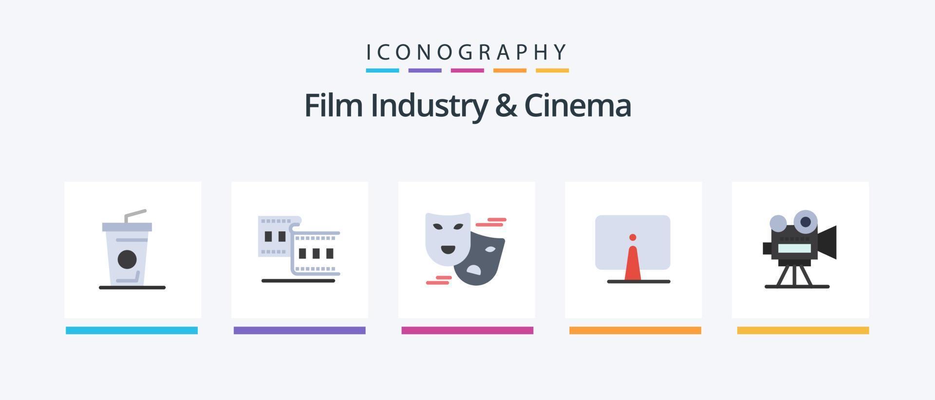 cenima plano 5 5 icono paquete incluso película cámara. monitor. comedia. imac. computadora. creativo íconos diseño vector