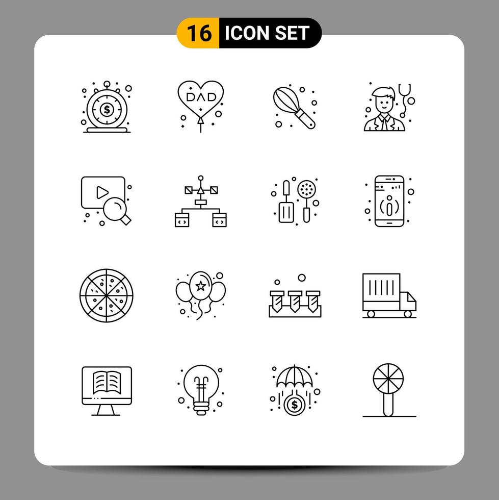 Mobile Interface Outline Set of 16 Pictograms of video stethoscope fathers day physician wire Editable Vector Design Elements