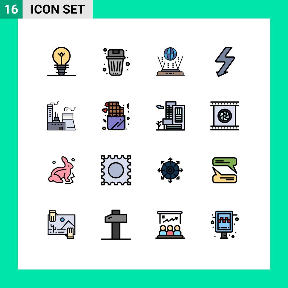 16 Universal Flat Color Filled Line Signs Symbols of factory building internet photo camera Editable Creative Vector Design Elements