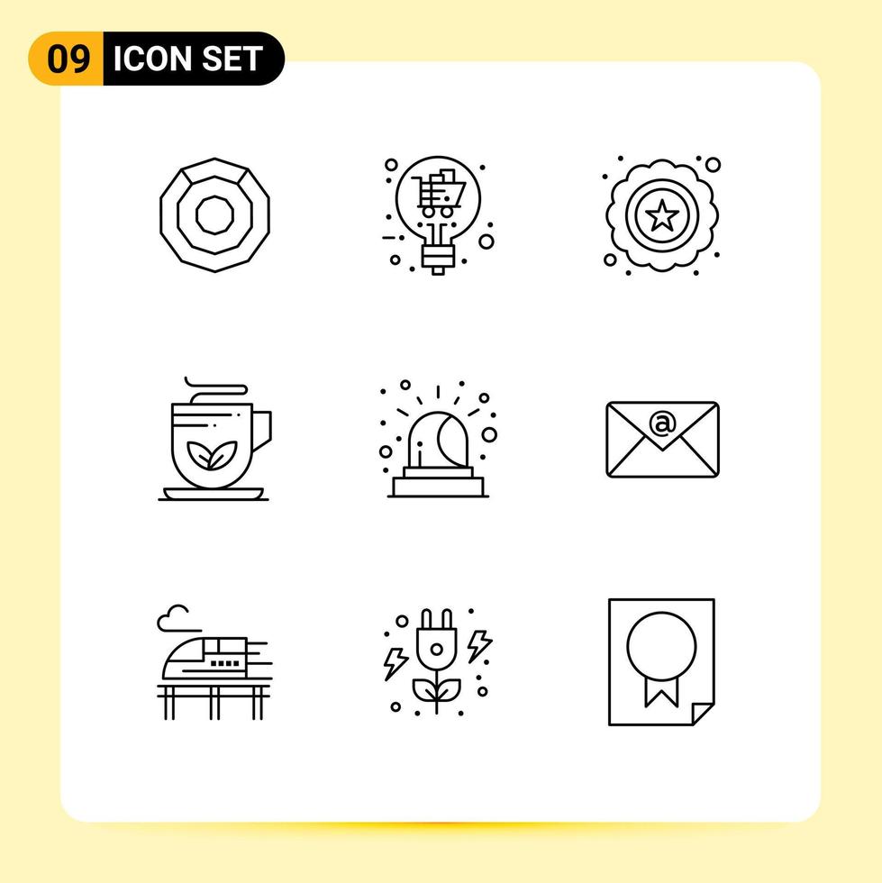 Mobile Interface Outline Set of 9 Pictograms of siren alarm premium wellness green Editable Vector Design Elements