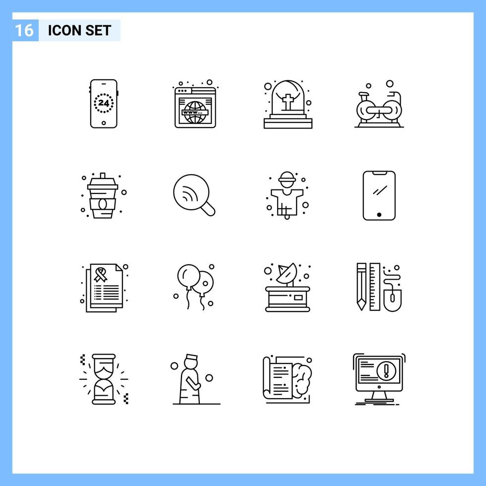 Universal Icon Symbols Group of 16 Modern Outlines of food cardio cemetery gym exercise Editable Vector Design Elements