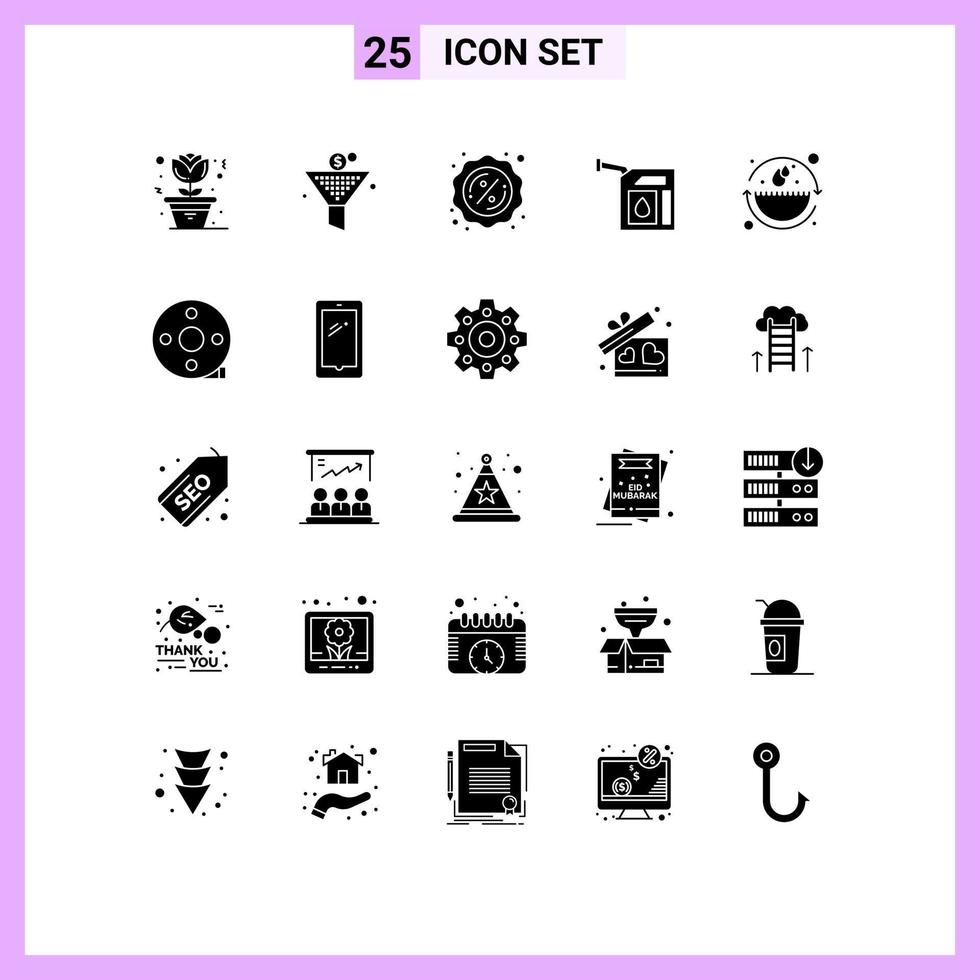 Universal Icon Symbols Group of 25 Modern Solid Glyphs of environmental protection ecology sales earth day petrol Editable Vector Design Elements