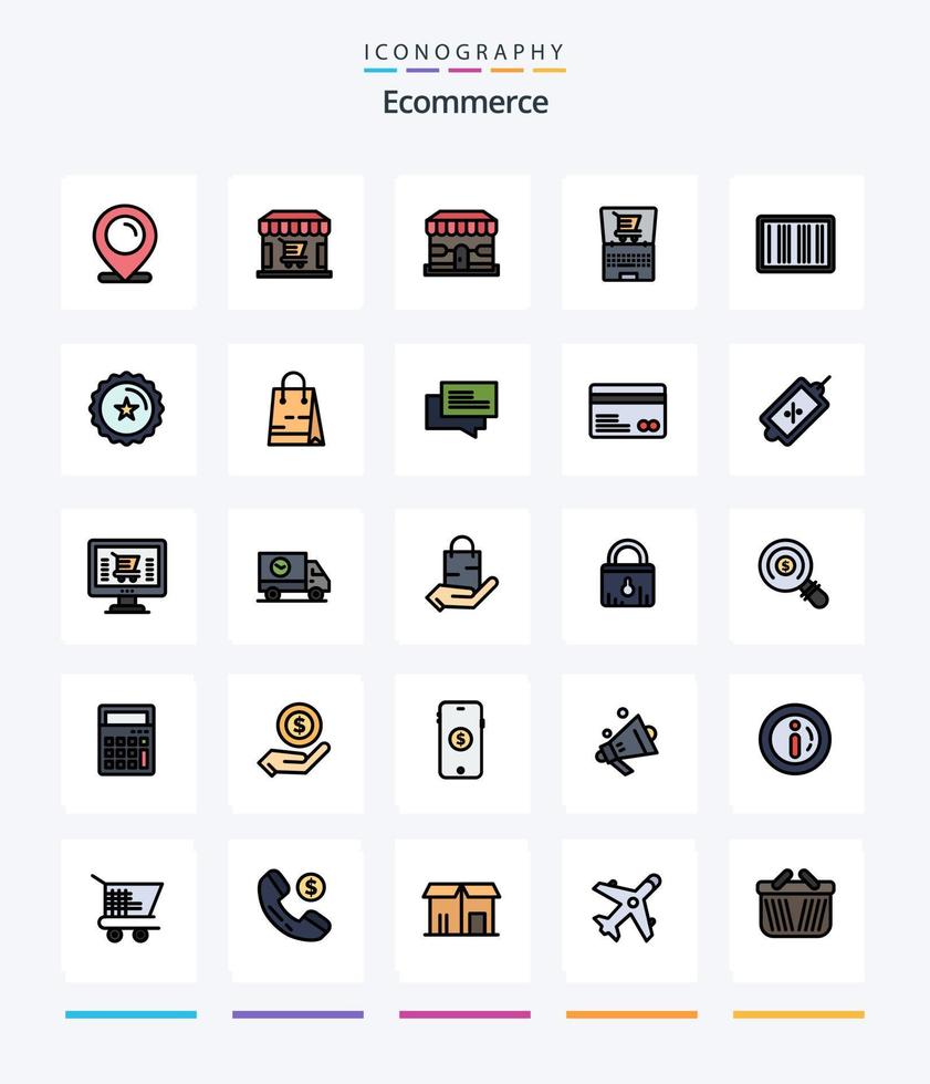 Creative Ecommerce 25 Line FIlled icon pack  Such As discount. shopping. online. ecommerce. barcode vector