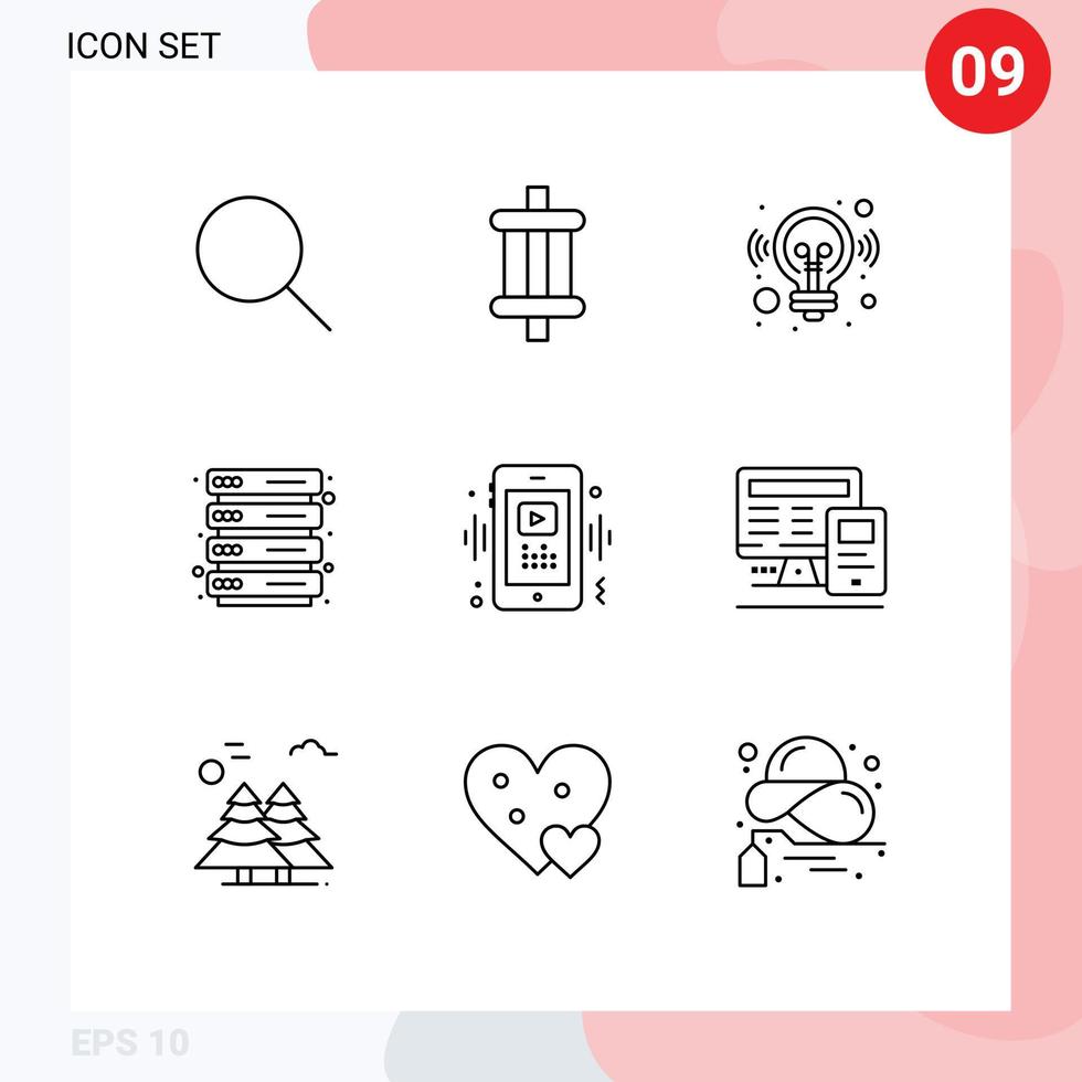User Interface Pack of 9 Basic Outlines of video phone idea server hosting Editable Vector Design Elements
