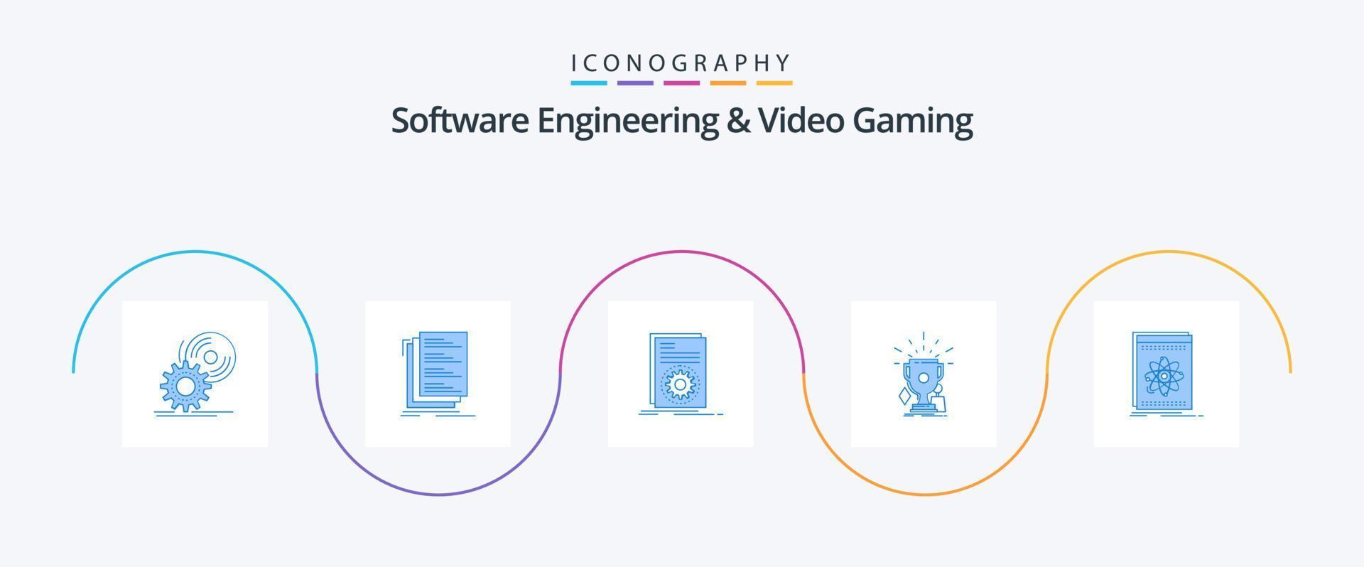 Software Engineering And Video Gaming Blue 5 Icon Pack Including sport. awards. files. script. file vector